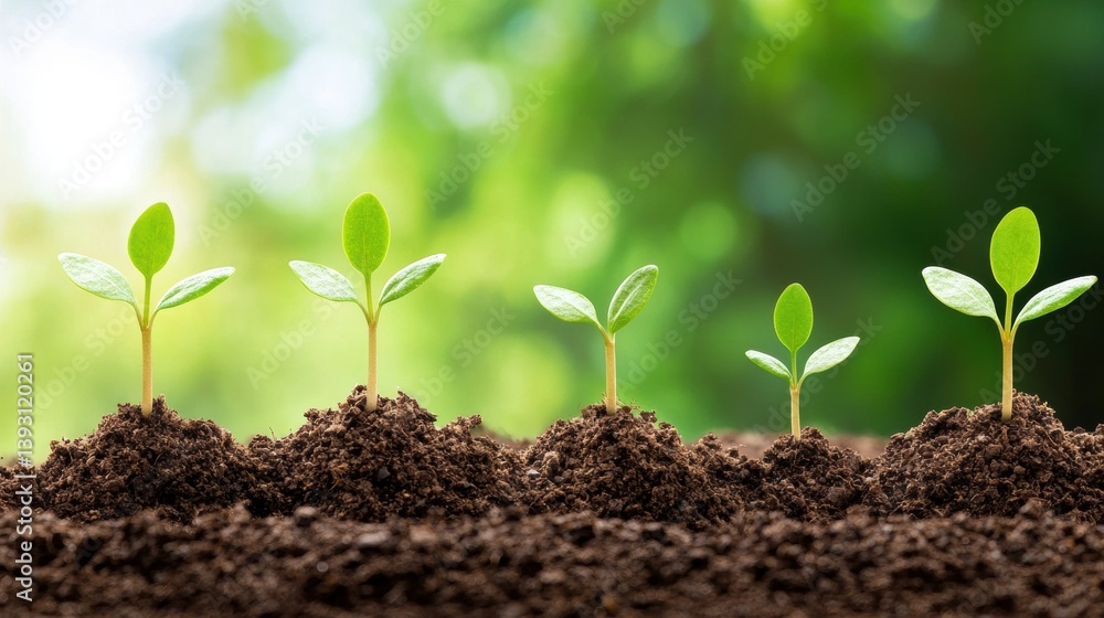 Fototapeta premium Development Time lapse sequence of a seedling sprouting from the soil, illustrating stages of plant growth.