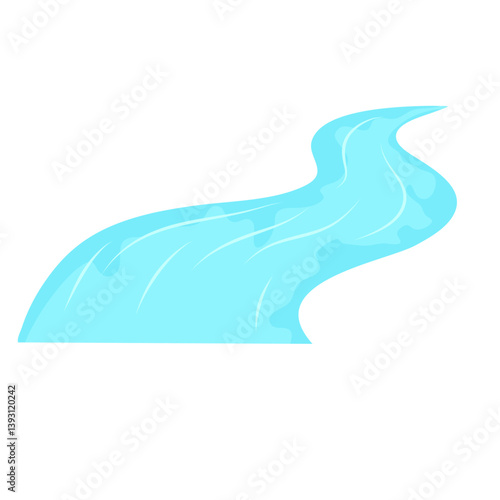 Winding blue river. Vector landscape illustration.