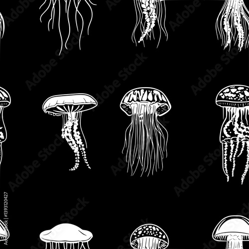 Pattern of Jellyfish vector icons, Jellyfish seamless pattern