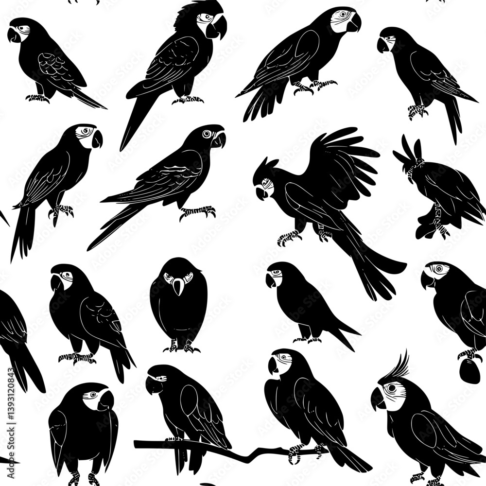 Collection of Parrots pattern vector designs, Parrots reapeating pattern Collection of Parrots pattern vector designs, Parrots reapeating pattern
