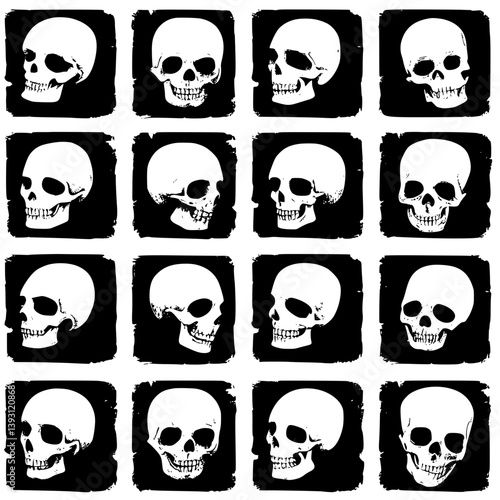 Pattern of Pastel skulls vector icons, Pastel skulls seamless pattern