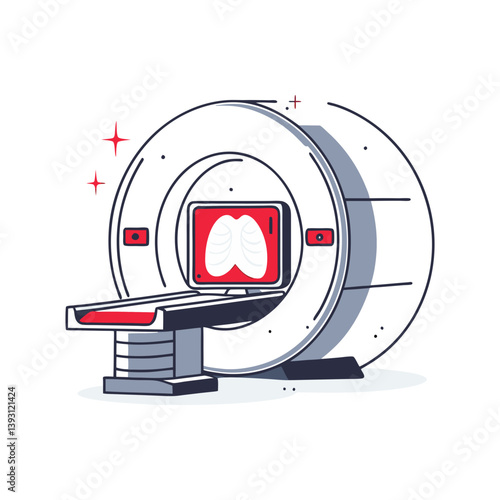 Vector of CT scan machine displaying lung image, clean and modern medical illustration representing internal diagnostics and respiratory health