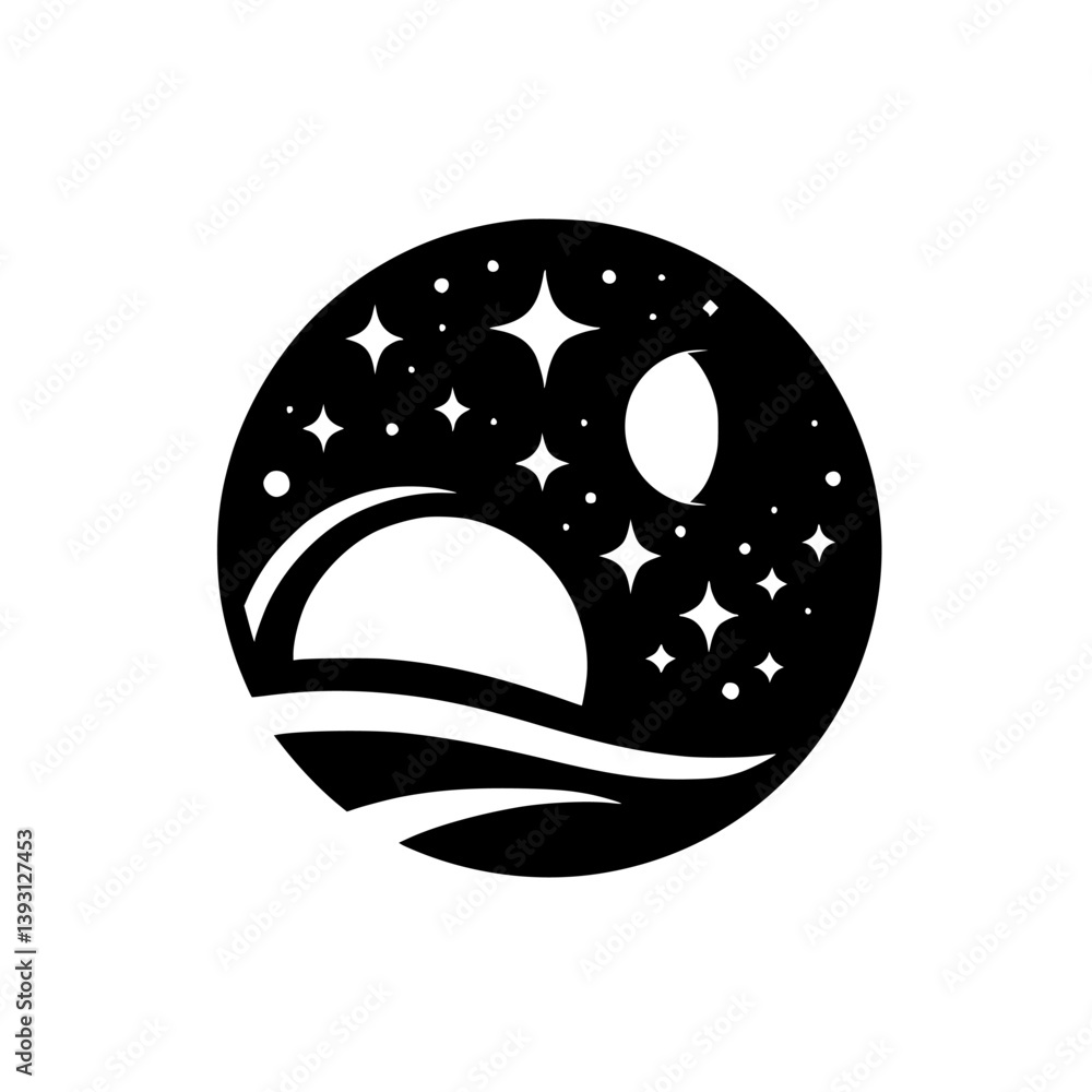 Obraz premium Celestial Silhouette: Moon, Stars, and Sun Vector Design