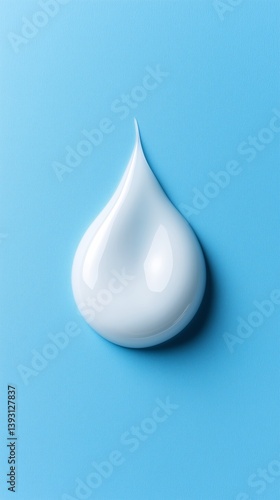 Liquid Droplet on Blue Surface Reflecting Light at an Angle