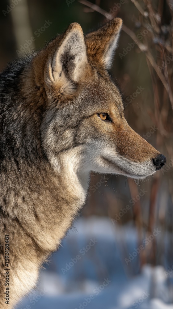 Majestic Coyote Portrait in Natural Habitat with Beautiful Lighting Majestic Coyote Portrait in Natural Habitat with Beautiful Lighting