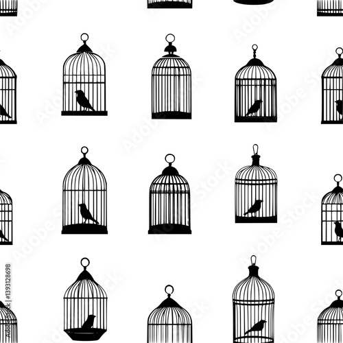 Pattern of Birdcages vector icons, Birdcages pattern illustration