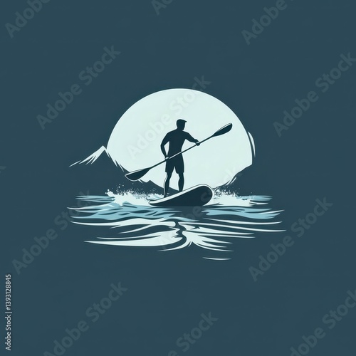 Paddleboarding under a full moon in a serene mountain lake at night