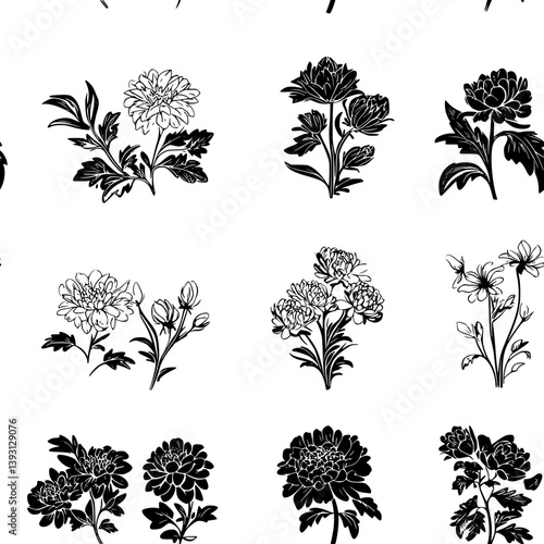 Pattern of Chrysanthemums vector icons, Chrysanthemums seamless pattern