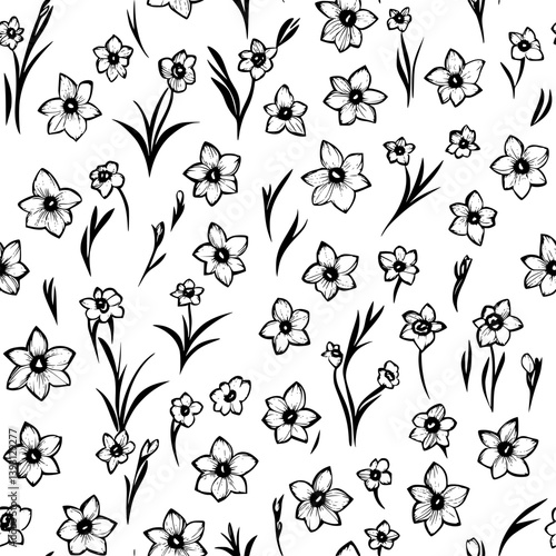 Pattern of Daffodils vector icons, Daffodils seamless pattern