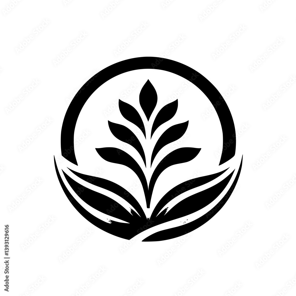 Minimalist Organic Leaf Logo: Black and White Design for Wellness Minimalist Organic Leaf Logo: Black and White Design for Wellness