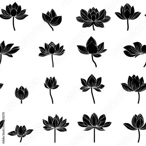 Pattern of Lotuses vector icons, Lotuses seamless pattern