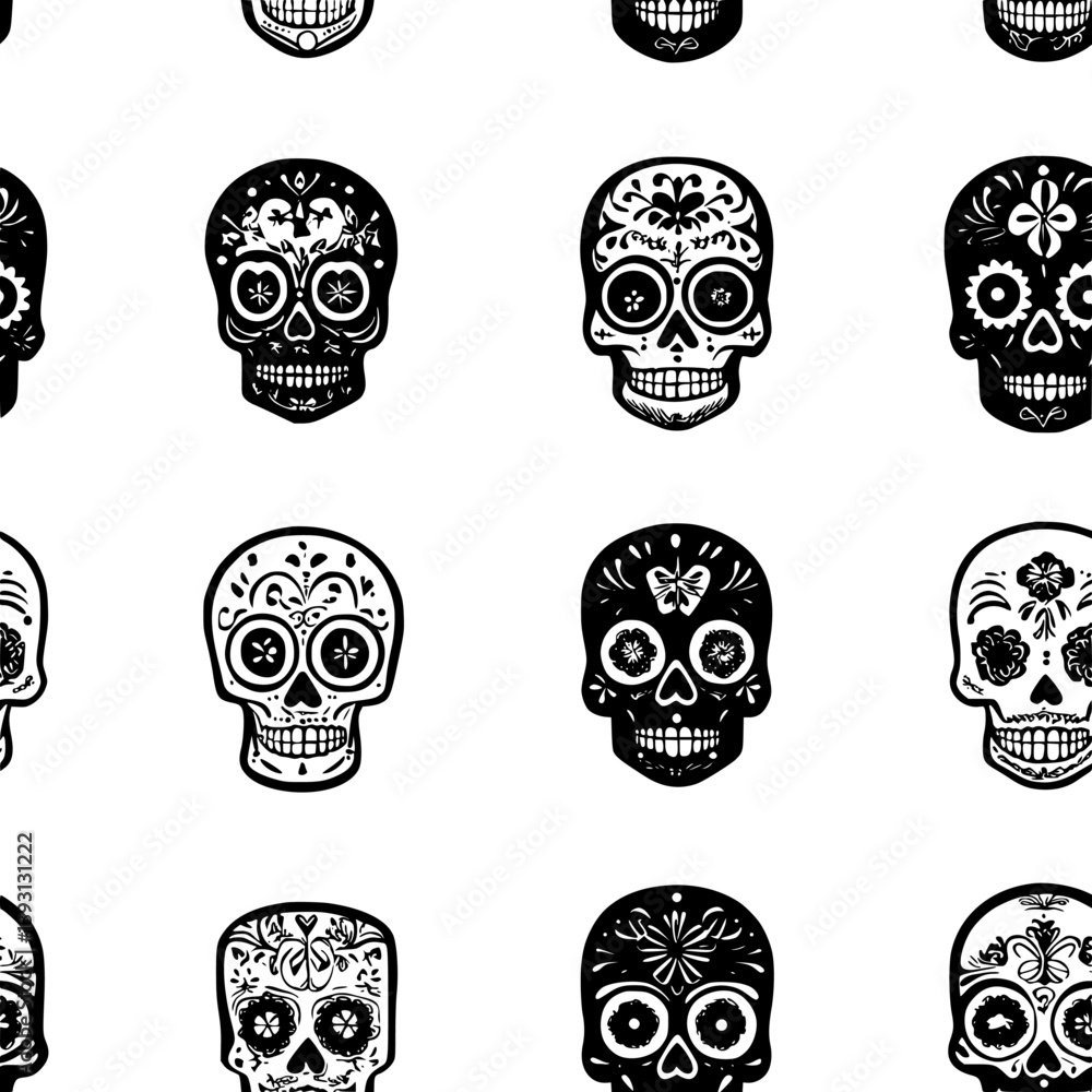 Obraz premium Pattern of Sugar skulls vector icons, Sugar skulls seamless pattern