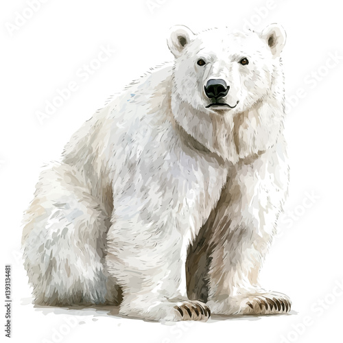 A watercolor vector illustration of a polar bear, isolated on a white background.

