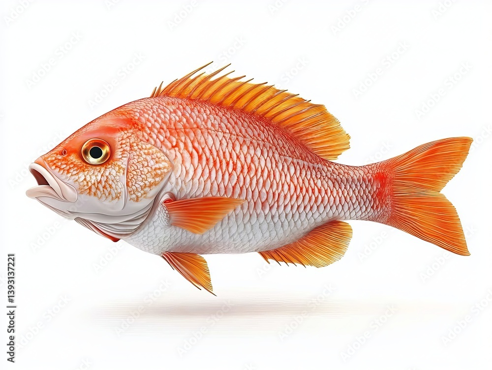 Image of a red sea bream, full body, on a white background, goldfish isolated on white Image of a red sea bream, full body, on a white background, goldfish isolated on white