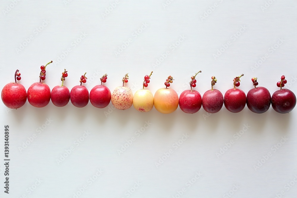 different fruits and berries that differ from each other by their color gradient