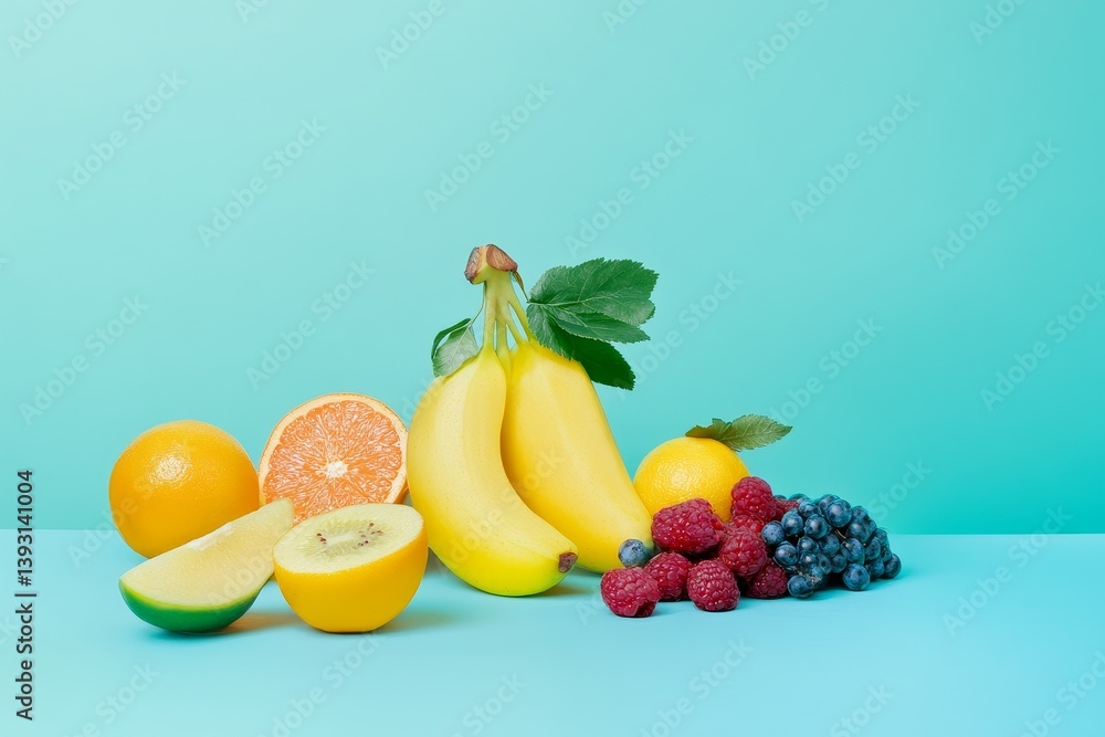 different fruits and berries that differ from each other by their color gradient
