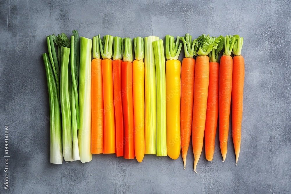 different vegetables are lying next to each other which differ from each other by the color gradient