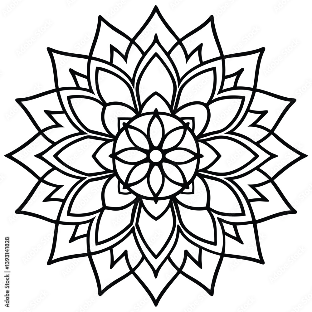Fototapeta premium Mandala design black and white flowers vector illustration showcases a floral design element