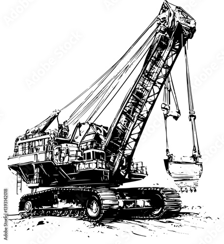 Dragline, Mining vehicle vector design, Dragline, Mining vehicle illustration art