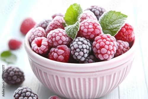 Obraz na płótnie Frozen berries covered in frost with soft lighting w salonie