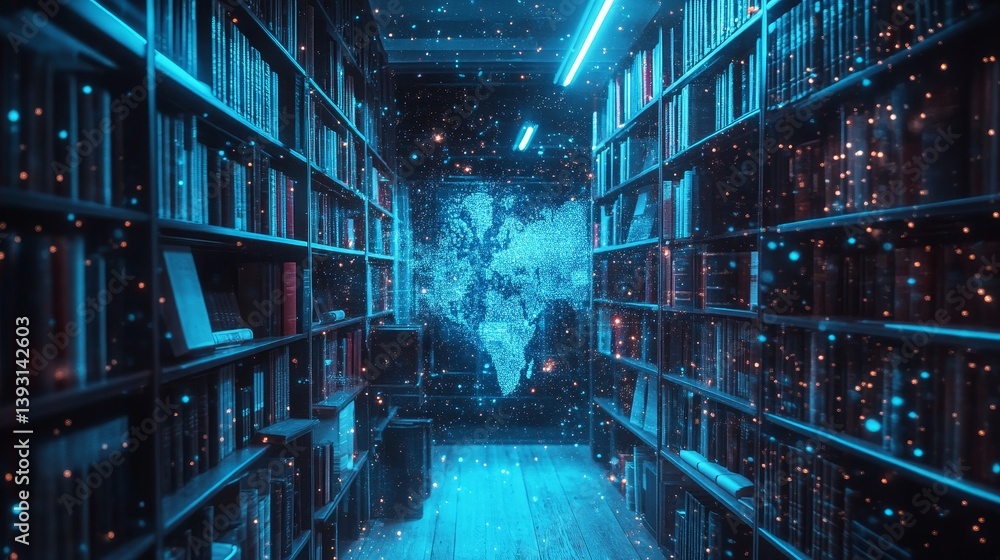 collections of books in innovative library with effects in advertising concept of bookstore