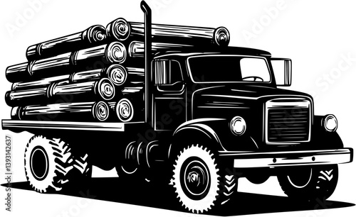 Logging truck, Truck vector design, Logging truck, Truck vector graphic