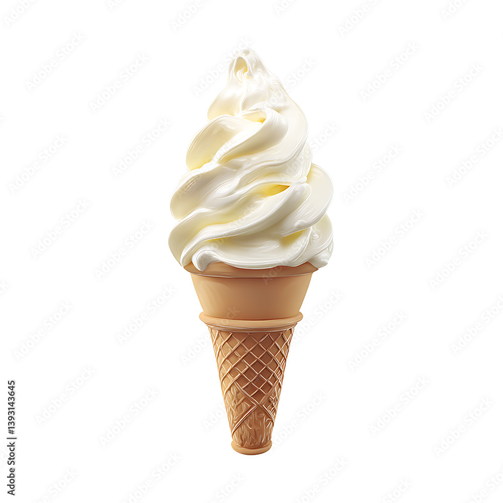 Classic Vanilla Soft-Serve Ice Cream with a Delicious Swirl in a Crunchy Waffle Cone, Ideal for Hot Days Classic Vanilla Soft-Serve Ice Cream with a Delicious Swirl in a Crunchy Waffle Cone, Ideal for Hot Days