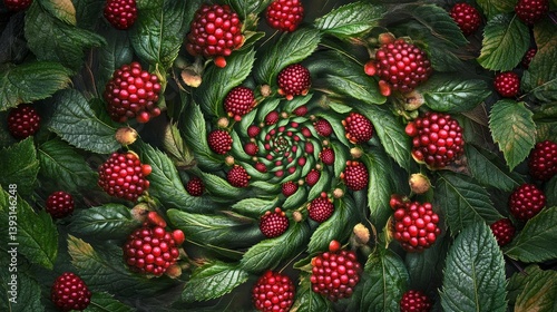 Perfectly symmetrical berries arranged in a spiral pattern