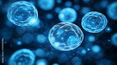 Wallpaper Mural Glowing translucent spheres floating in a dark blue background space Torontodigital.ca