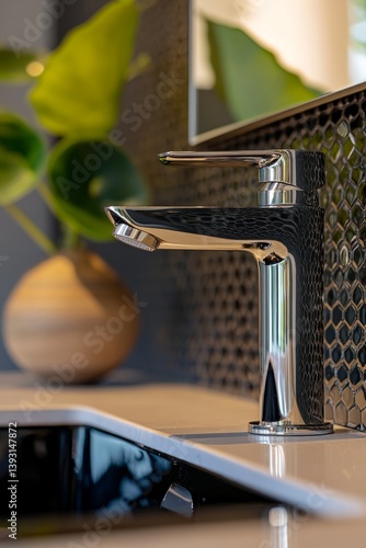 Obraz na płótnie Steel chrome faucet with water flow w salonie