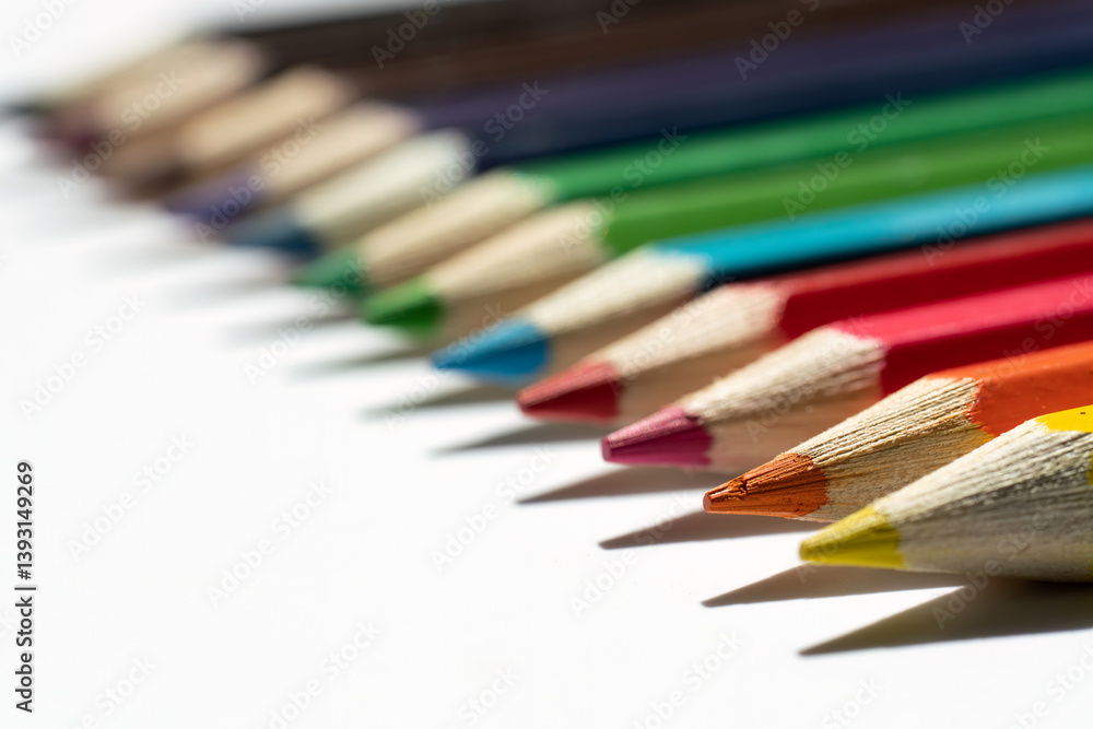 Obraz premium A set of colorful pencils ready to use. Macro photography. School, office or graphic design materials.