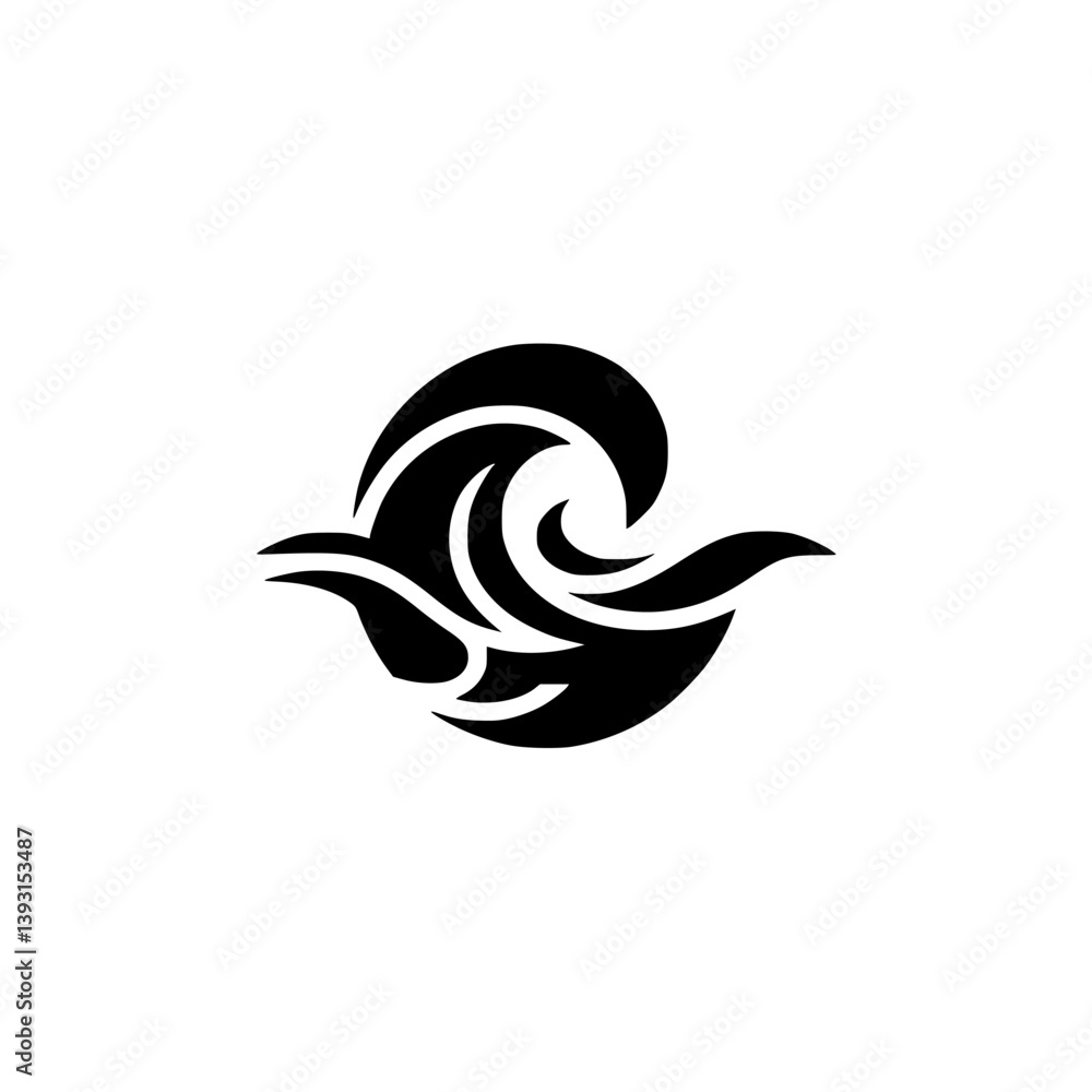 Fototapeta premium Abstract Wave Symbol - Minimalist Black Design on White