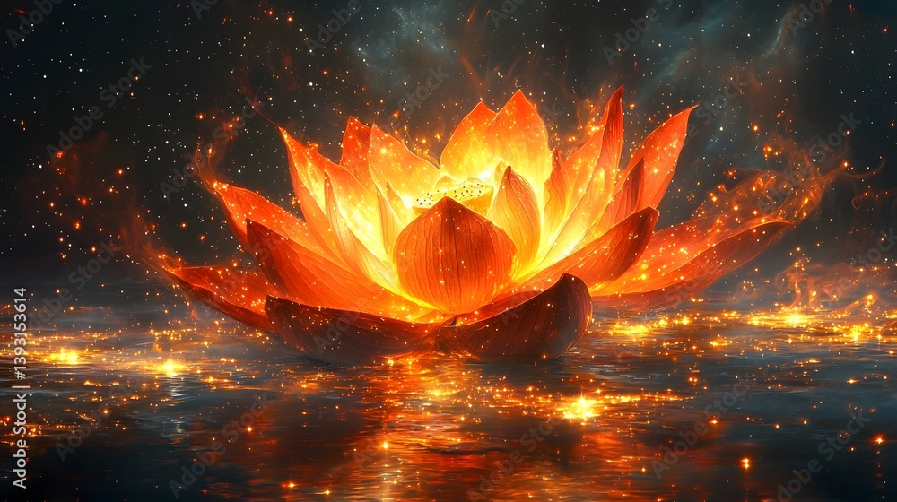 Cosmic Lotus Flower Glowing in Vibrant Hues