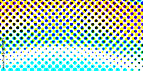 Abstract halftone pop art pattern artistic texture multicolored dots changing form background, abstract geometric monochrome gradient halftone dots background overlay distress design element.
