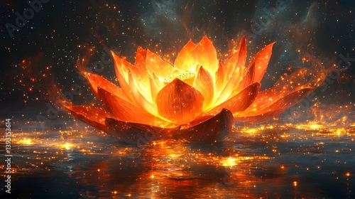 Obraz na płótnie Cosmic Lotus Flower Glowing in Vibrant Hues w salonie