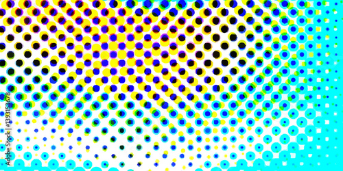 Abstract halftone pop art pattern artistic texture multicolored dots changing form background, abstract geometric monochrome gradient halftone dots background overlay distress design element.