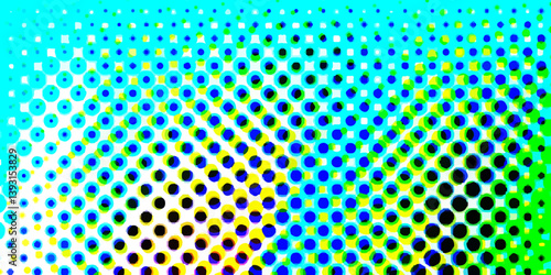Abstract halftone pop art pattern artistic texture multicolored dots changing form background, abstract geometric monochrome gradient halftone dots background overlay distress design element.