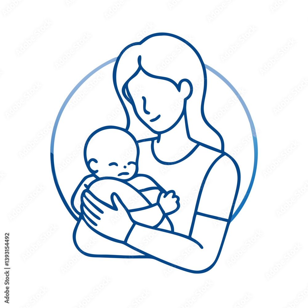 Minimalist icon of a mother holding a baby with a gentle expression Minimalist icon of a mother holding a baby with a gentle expression