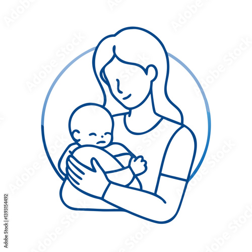 Minimalist icon of a mother holding a baby with a gentle expression  