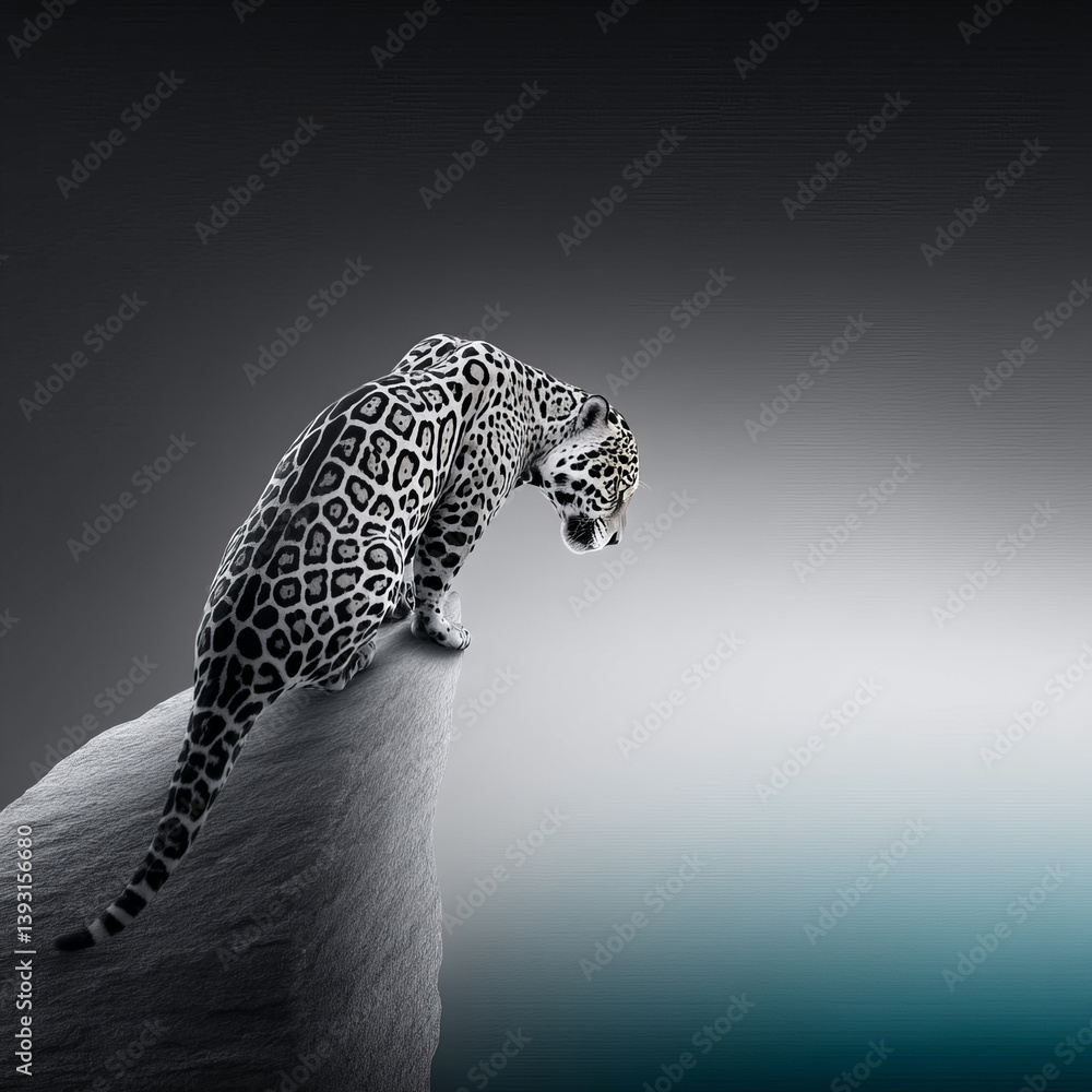 Naklejka premium Jaguar looking down from a rocky edge