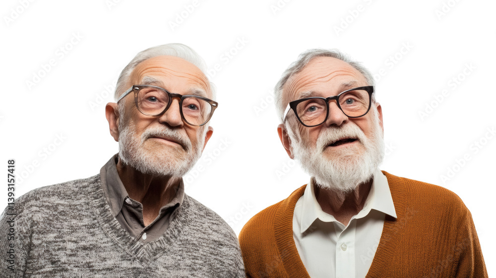 Portrait of two old men wearing glasses isolated on white background Portrait of two old men wearing glasses isolated on white background