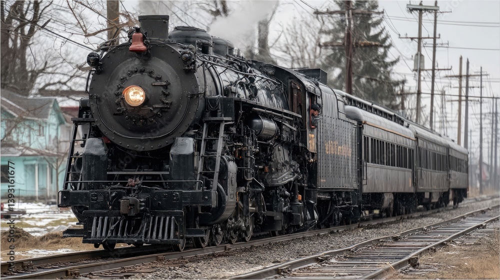 Black armored train seen passing through an industrial area, alongside parked cargo cars transporting vehicles and trucks Black armored train seen passing through an industrial area, alongside parked cargo cars transporting vehicles and trucks