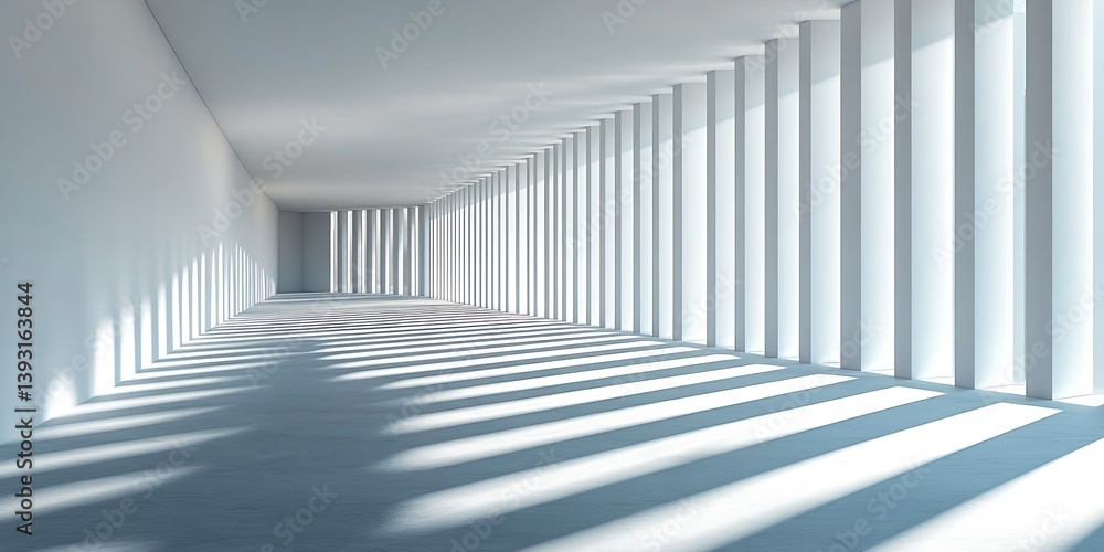 Obraz premium Hallway Corridor with Sunlight and Shadow Strips Modern Architecture Building Design Interior Perspective : Generative AI