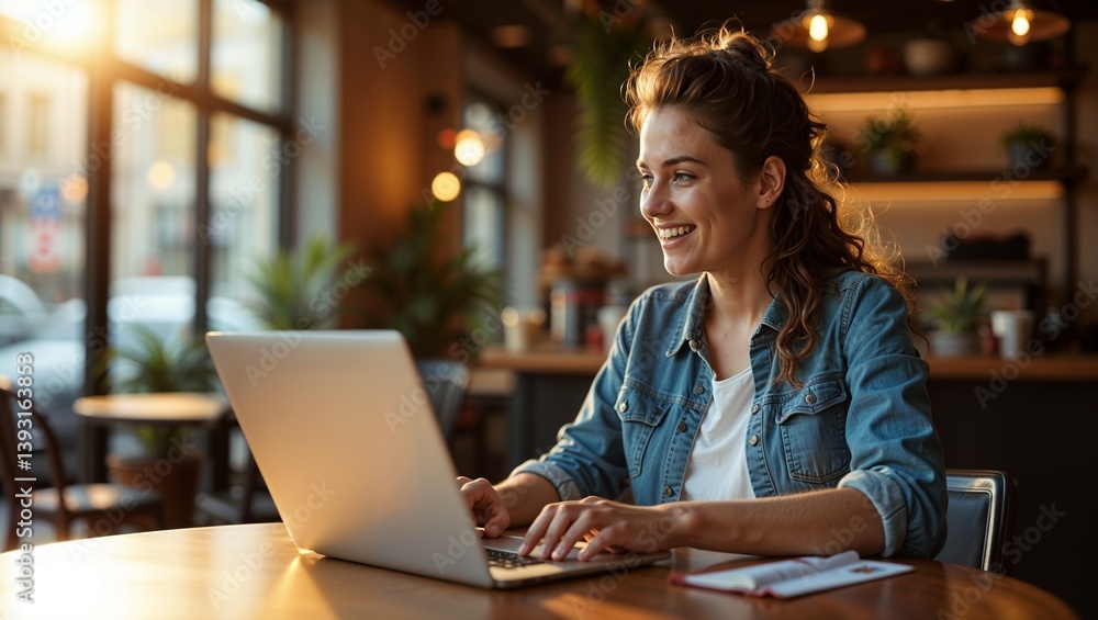 A woman sits at a table using a laptop, A woman sits at a table using a laptop,