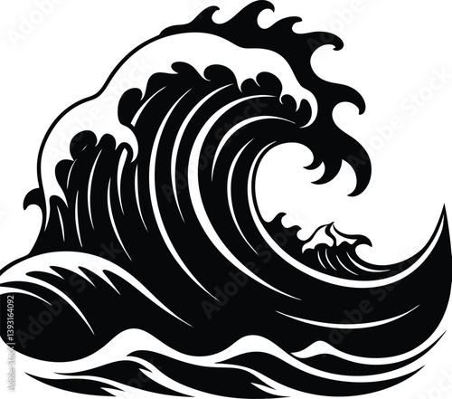 Stormy Waves Crashing Silhouette Vector | Ocean, Sea & Nature Elements Clipart