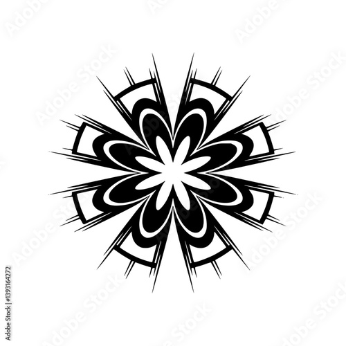 Modern Floral Vector Ornament in Black and White, Graphic Design
