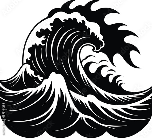 Stormy Waves Crashing Silhouette Vector | Ocean, Sea & Nature Elements Clipart