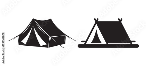 Camping Tent Icons Set Vector Black Silhouette Adventure Collection