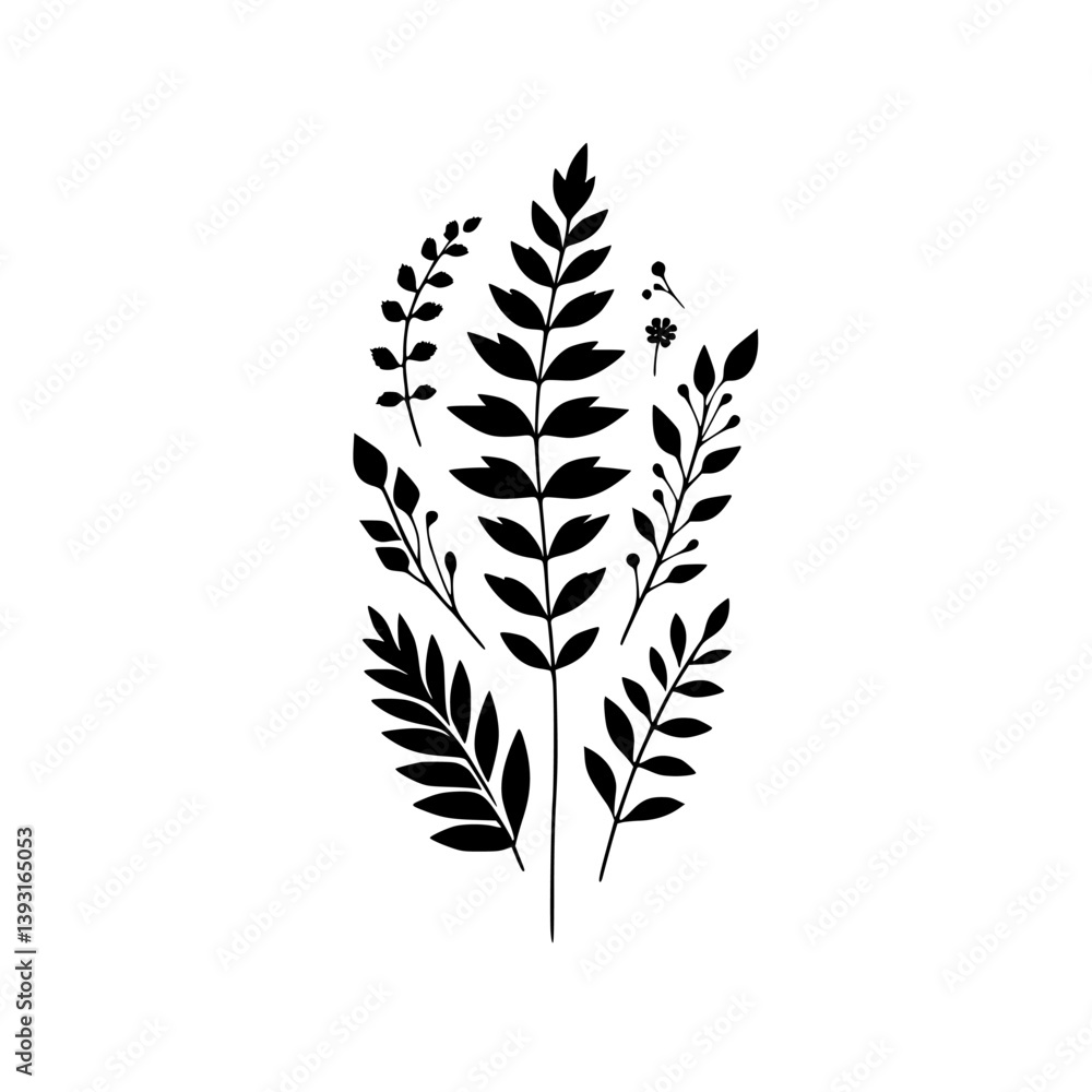 Fototapeta premium Minimalist Black Botanical Illustration on White Background