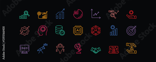 Set of icons for Business Analytics. Editable stroke. Vector illustration	